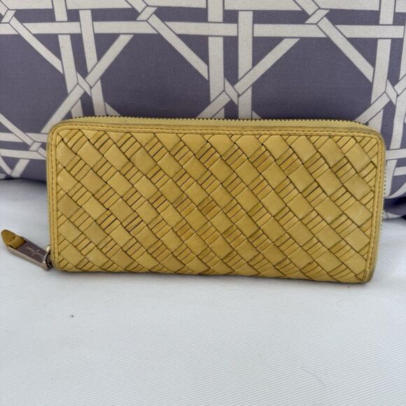 Cole Haan Continental Wallet Zip-Around Leather Weave Woven Travel Zip - Picture 2 of 12